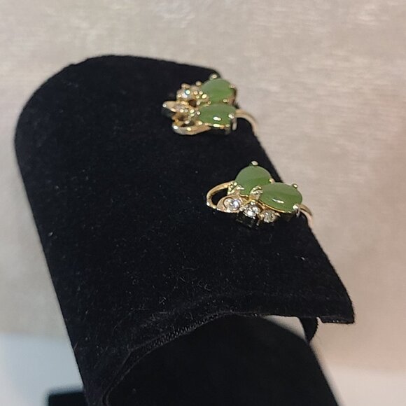 Vintage Jade- Gold-tone Screwback Earrings - Picture 5 of 6